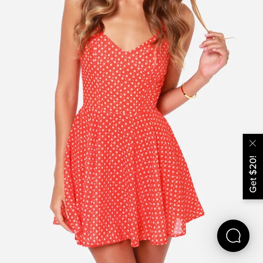 Lulus Rhythm Polka Daisy Red Orange Print Dress